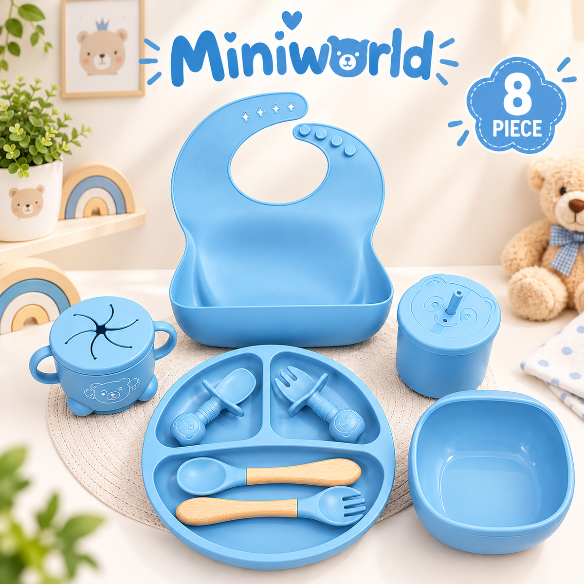 Mini World Silicone Meal Set for Baby 8 pcs I Dark Blue color
