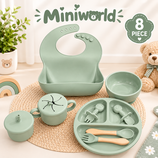 Mini World Silicone Meal Set for Baby 8 pcs I Blue color