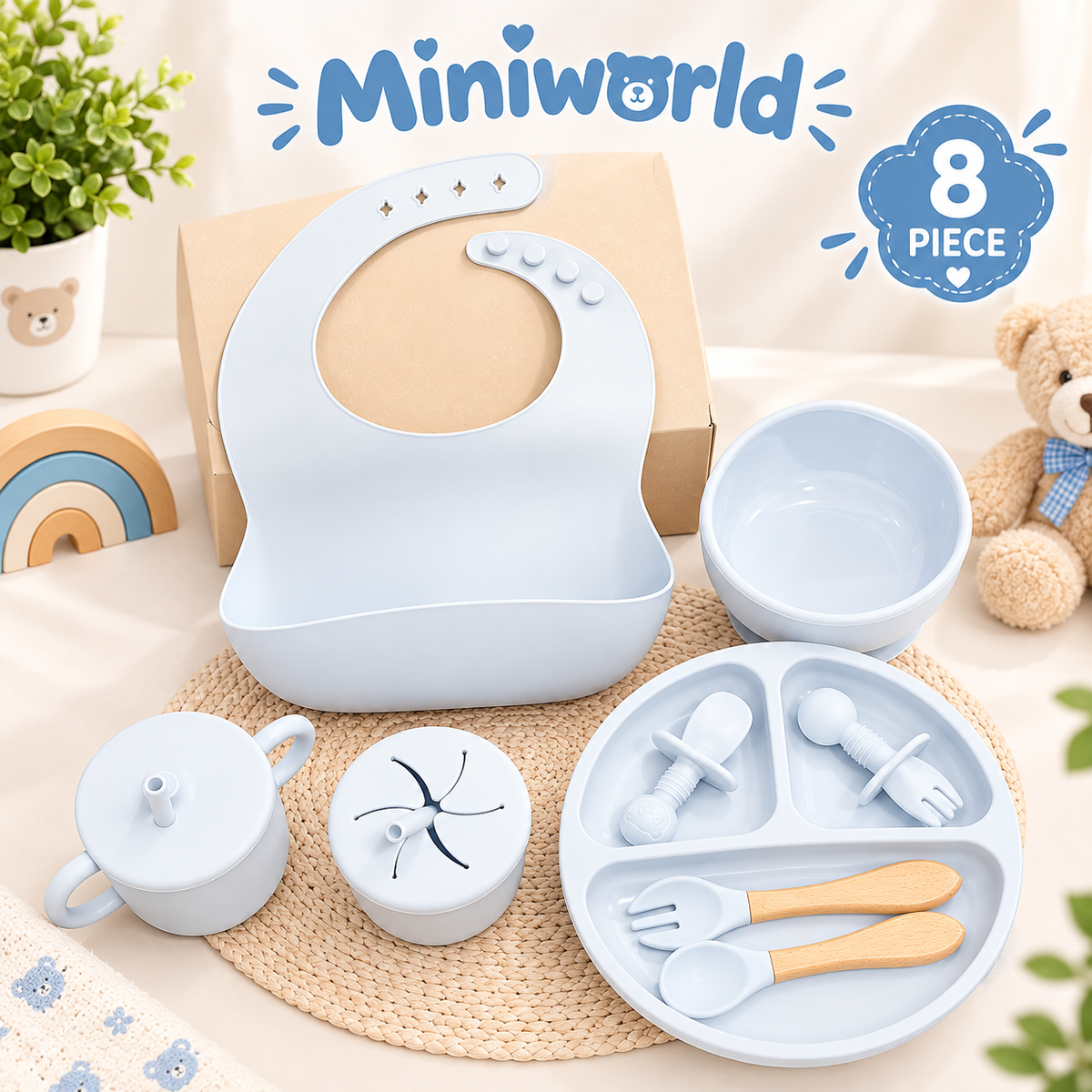 Mini World Silicone Meal Set for Baby 8 pcs I Blue color