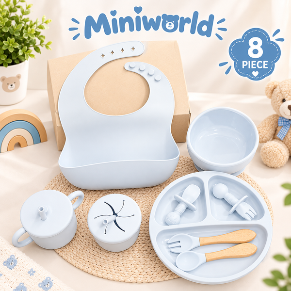 Mini World Silicone Meal Set for Baby 8 pcs I Blue color
