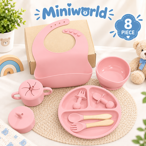 Mini World Silicone Meal Set for Baby 8 pcs I Pink Color