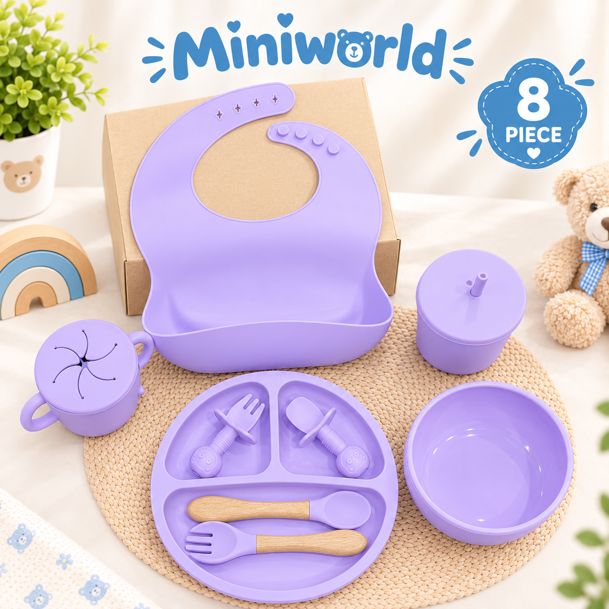 Mini World Silicone Meal Set for Baby 8 pcs I Purple color
